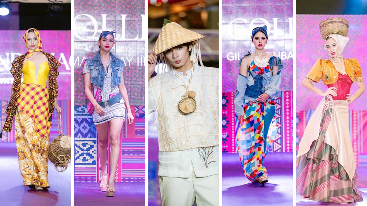 FIVE ramp models present an eclectic mix of contemporary looks inspired by Mindanao’s rich weaving traditions, from flowing silhouettes to playful modern interpretations.