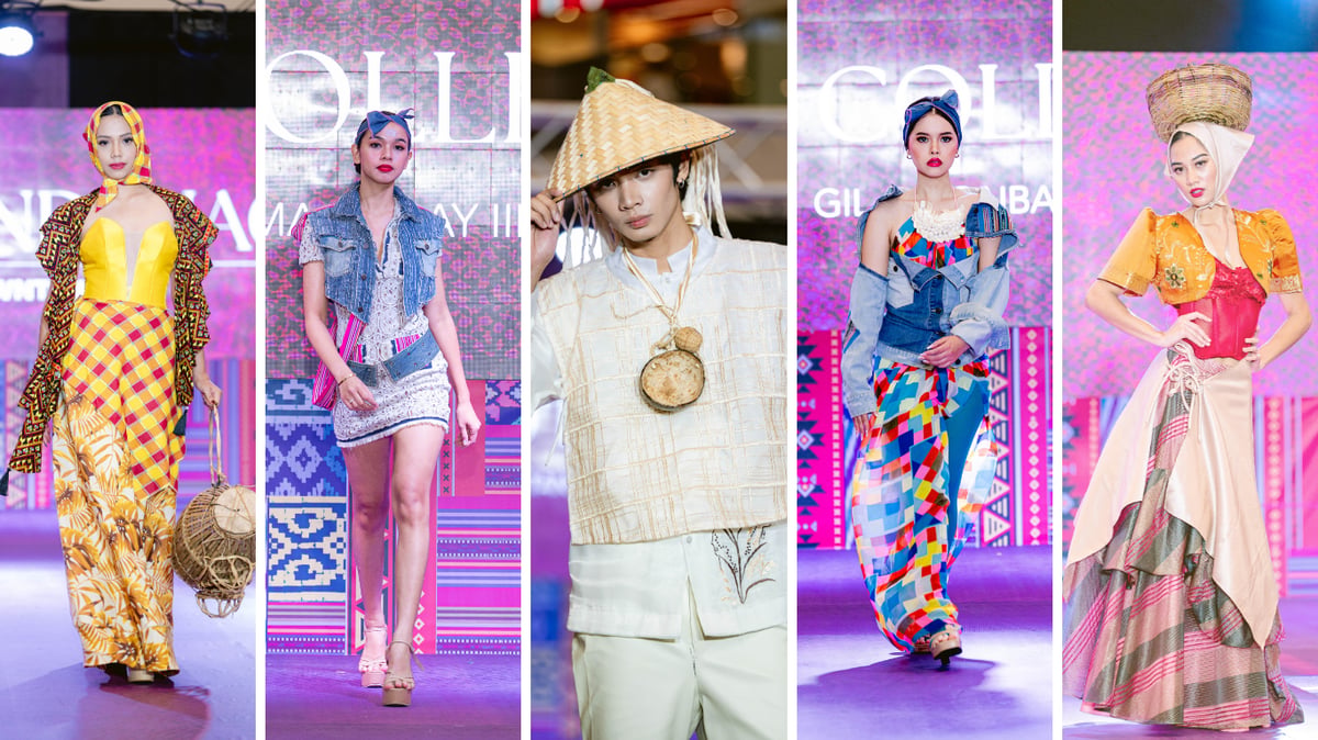 FIVE ramp models present an eclectic mix of contemporary looks inspired by Mindanao’s rich weaving traditions, from flowing silhouettes to playful modern interpretations.