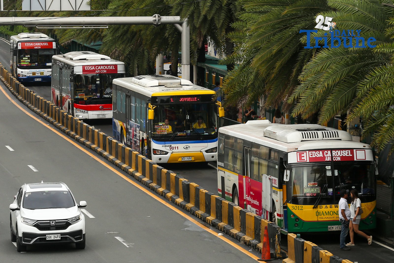 Buses line up at the EDSA Pasay Northbound Station of the EDSA Busway in this photo taken on 05 September 2026. Transport advocacy groups and several lawmakers have raised concerns over the lack of funding for the EDSA Busway, the service contracting program and fuel subsidies for public utility drivers in the Department of Transportation’s proposed 2027 budget.