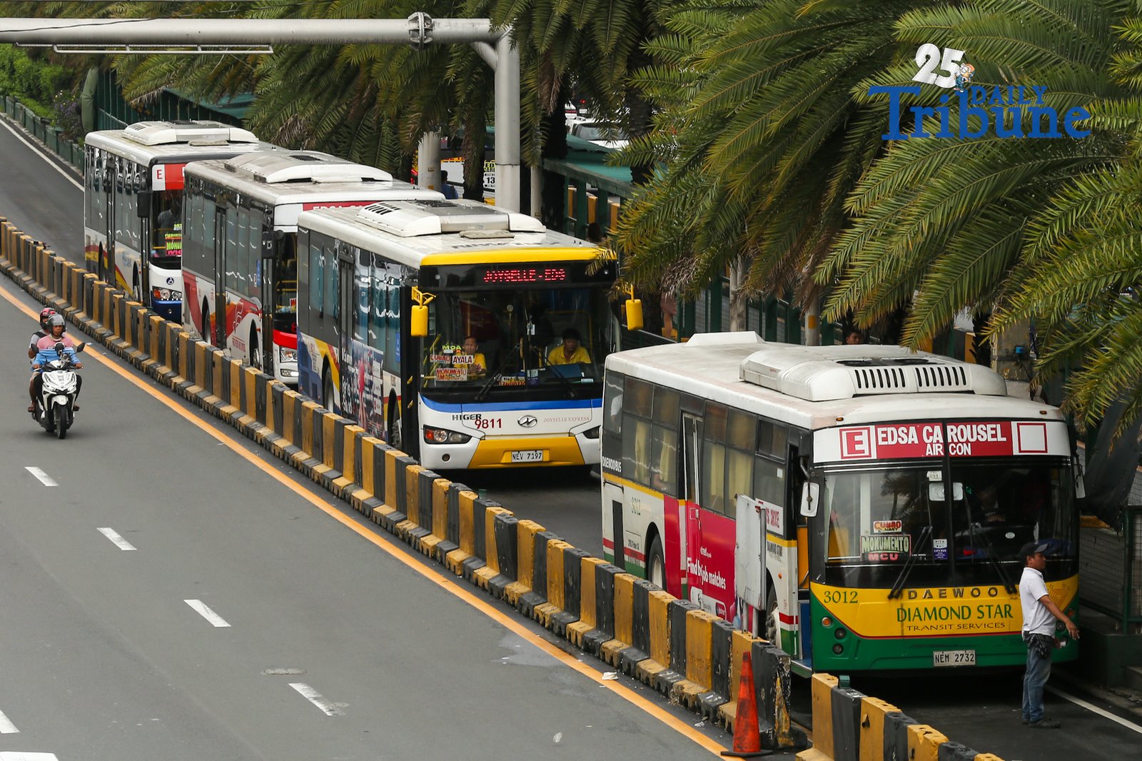 Buses line up at the EDSA Pasay Northbound Station of the EDSA Busway in this photo taken on 05 September 2026. Transport advocacy groups and several lawmakers have raised concerns over the lack of funding for the EDSA Busway, the service contracting program and fuel subsidies for public utility drivers in the Department of Transportation’s proposed 2027 budget.