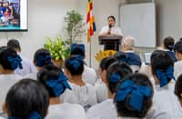 CAREGIVING scholar Arnulfo Salacop shares his journey as his family’s sole breadwinner and thanks the Tzu Chi Foundation for opening doors to a brighter future during the scholarship awarding ceremony.