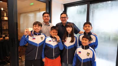 Senator Bam Aquino joins the successful karatekas who brought honor to the country at the 3rd Asian Karate Youth Open Championship and Training Camp held in Hangzhou, China