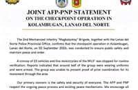 AFP-PNP stop MILF convoy in Lanao del Norte for verification