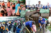 HUNDREDS of volunteers, including young participants, gather along waterways and shorelines to collect trash and remove debris from coastal areas.