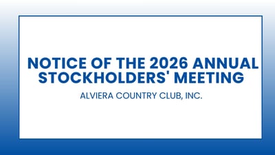 Alviera Country Club, Inc.: Notice of the 2026 Annual Stockholders' Meeting