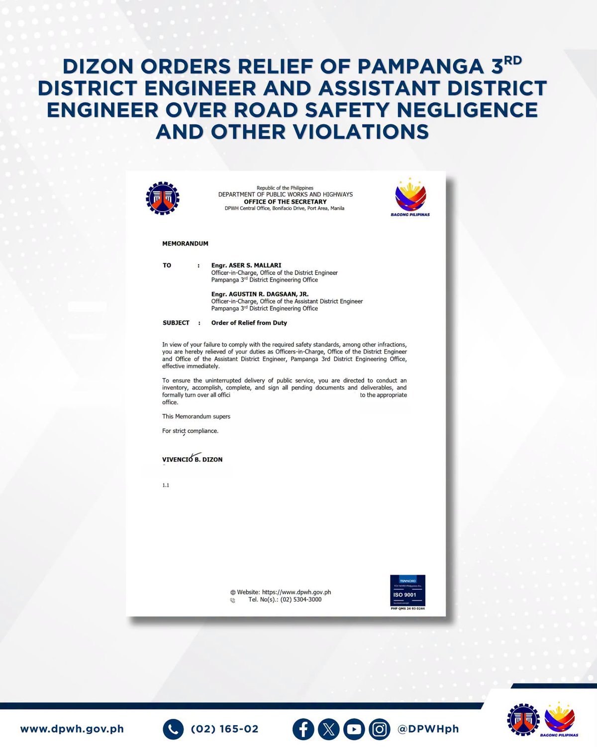 Dizon relieves 2 DPWH Pampanga officials over fatal drainage incident