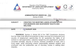 DoLE establishes maritime labor affairs office