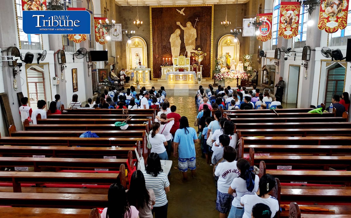 FAITH ABOVE THE FLOODWATERS

Floodwaters fail to deter devotees from attending Mass at St. John the Baptist Parish Church in Barangay San Juan, Hagonoy, Bulacan, on Tuesday, 8 September 2026, to celebrate the Nativity of the Blessed Virgin Mary.

The village has remained flooded for about a month due to persistent monsoon rains.

Photo by Analy Labor