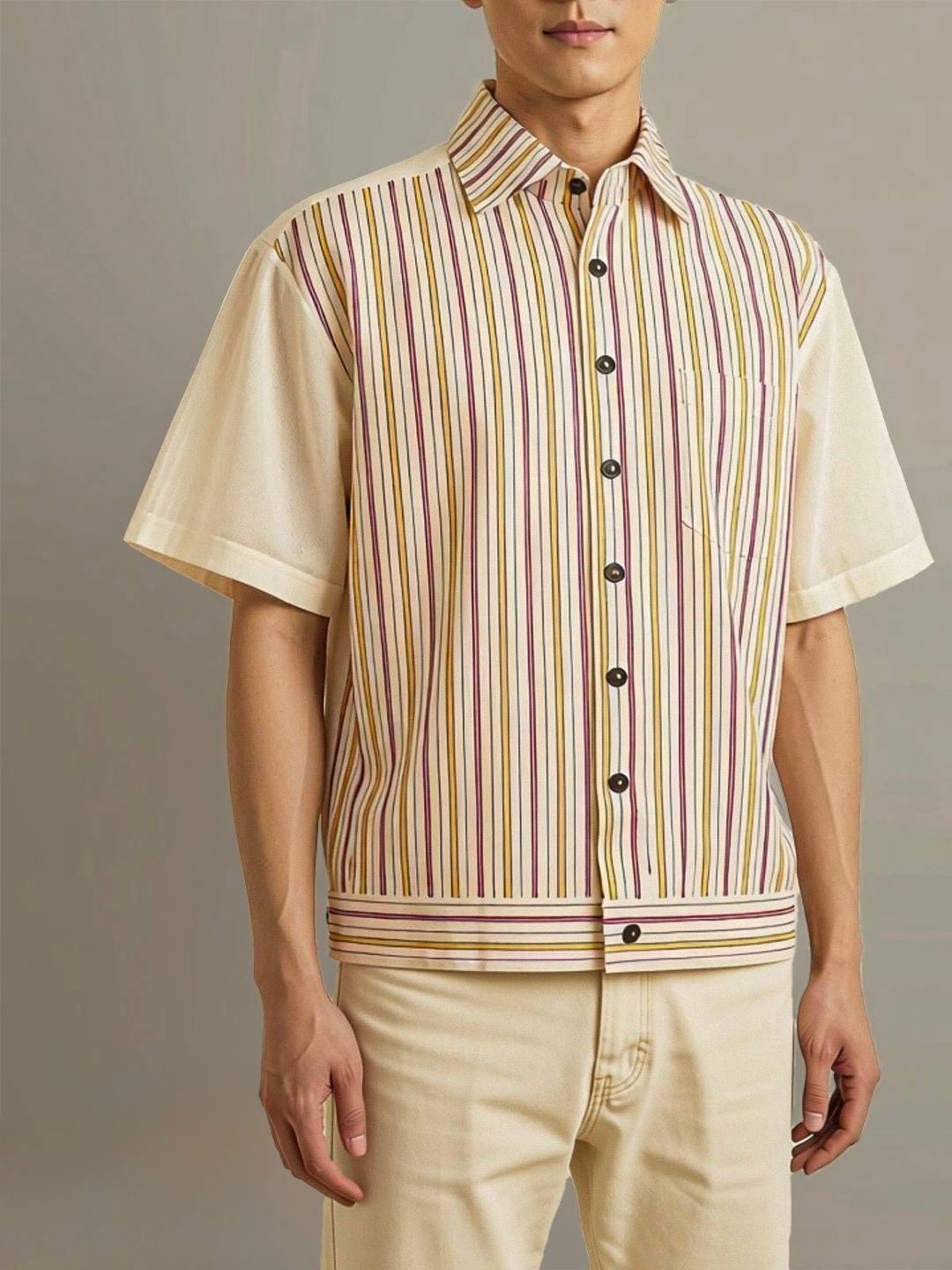 CARO Wilson’s bottom-banded polo with waist band made of Vintage Inabel, Pina Shifu and Buko.