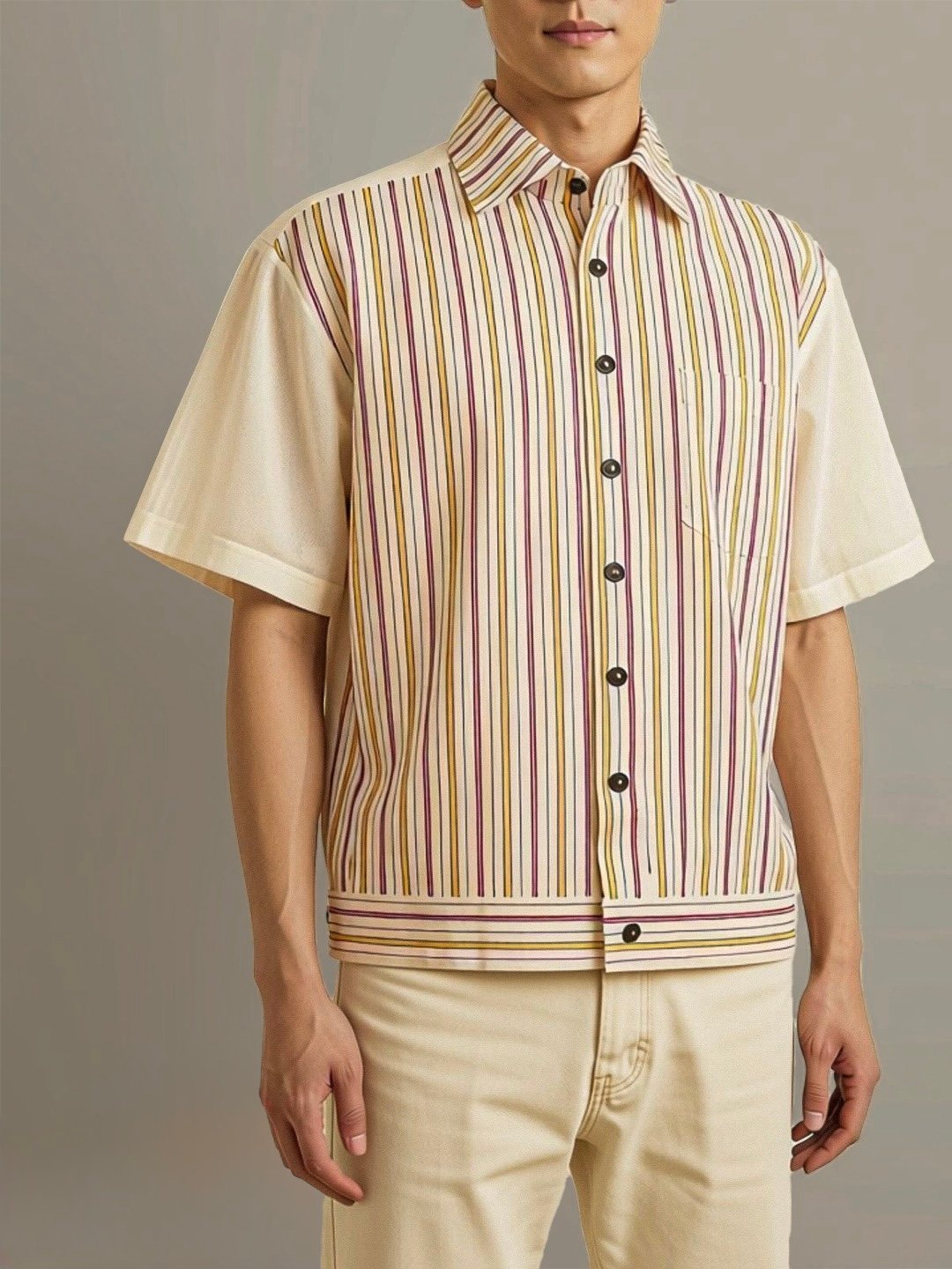 CARO Wilson’s bottom-banded polo with waist band made of Vintage Inabel, Pina Shifu and Buko.