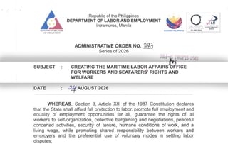 DOLE creates maritime labor office for Filipino seafarers