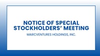 Marcventures Holdings, Inc. Notice of special stockholders’ meeting