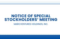 Marcventures Holdings, Inc. Notice of special stockholders’ meeting