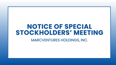 Marcventures Holdings, Inc. Notice of special stockholders’ meeting