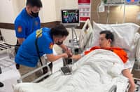 Leyte Rep. Martin Romualdez having a fingerprinting procedure while in a room at Cardinal Santos Medical Center in San Juan City