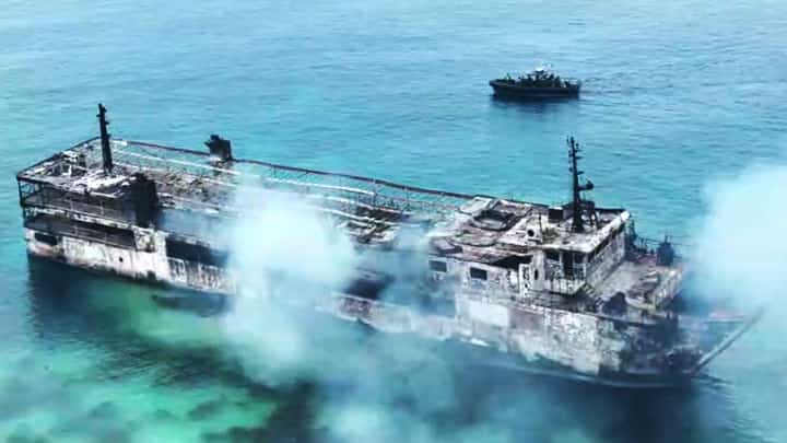 AFTER the fire The charred remains of the MV June Aster are seen in the waters off Coron, Palawan, on 10 September, after the ferry caught fire a day earlier. The Philippine Coast Guard reported fatalities, survivors rescued and people still missing as search-and-rescue operations (inset) continued. The latest disaster again raises questions about maritime safety in a country where deadly ferry tragedies, including the 2023 Lady Mary Joy 3 fire and 2025 Trisha Kerstin 3 sinking, have claimed scores of lives.