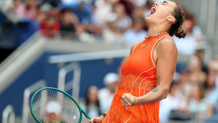 ARYNA Sabalenka screams in celebration after booking a 7-6 (7/1), 3-6, 7-6 (10/7) victory over Linda Noskova in the quarterfinals of the US Open women’s singles event on Wednesday (Manila time).