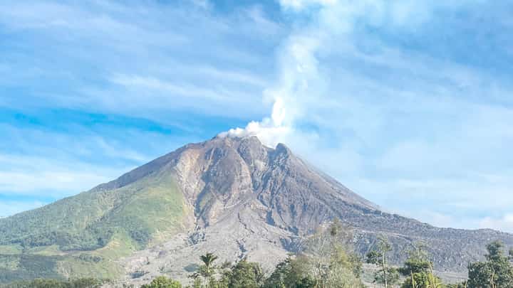 MOUNT Lewotolok spews volcanic ash and smoke during an eruption, as seen from Laranwutun village in Lembata, East Nusa Tenggara, Indonesia.