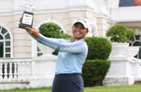 CHANELLE Avaricio displays her trophy after posting a thrilling one-shot win to secure the ICTSI Summit Point Championship in Lipa City on Thursday.