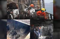 FIREFIGHTERS check on the damage incurred by sea vessel MV June Aster after it caught fire off the waters of Coron, Palawan on Wednesday evening. Authorities declared the vessel fire out on Friday morning.