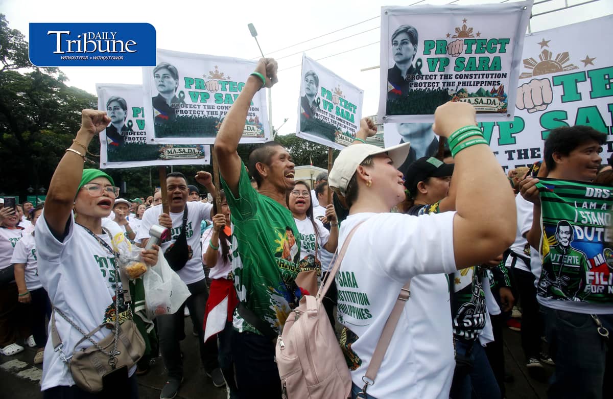 (September 11 2026) Supporters of Vice President Sara Duterte gather along Elliptical in Quezon City on Friday September 11 2026, to show their support during the VP Sara arraignment of her three counts of grave threats charges at the Quezon City Hall of Justice. Photo/Analy Labor