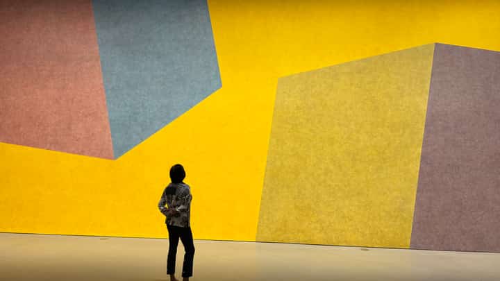 THE writer in front of Sol Lewitt’s painting.