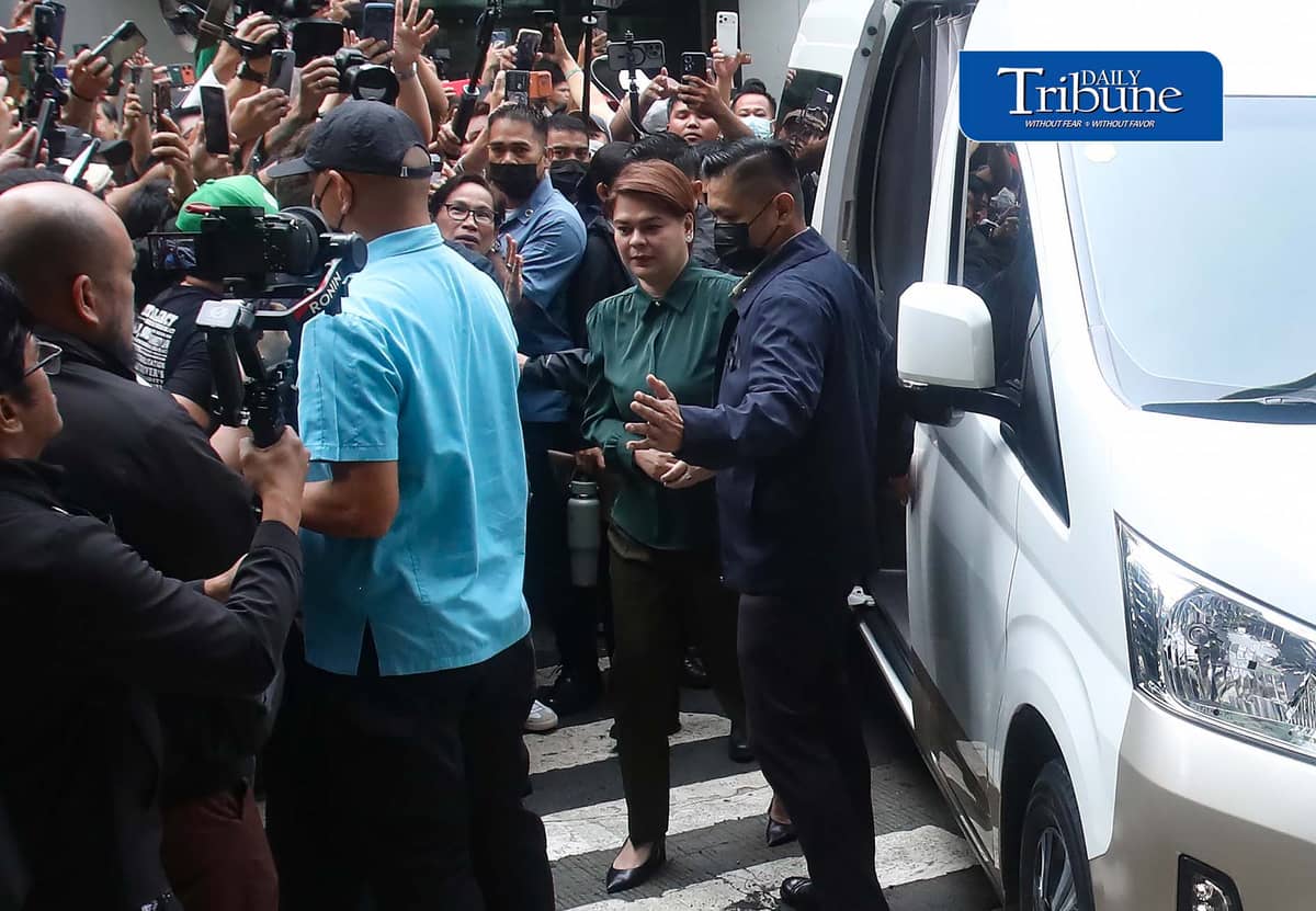 (September 11 2026) Vice President Sara Duterte arrives at Quezon City Hall on Friday, September. 11, 2026, to attend for her arraignment on three counts of grave threats charges. Photo/Analy Labor