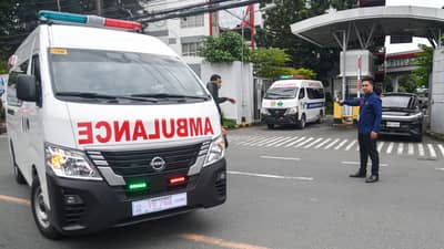 An ambulance carrying former House speaker Martin Romualdez leaving Cardinal Santos Medical Center in San Juan City, on 12 September.
Sandiganbayan Third Division has ordered the transfer of Romualdez to the Philippine General Hospital for an independent medical examination.