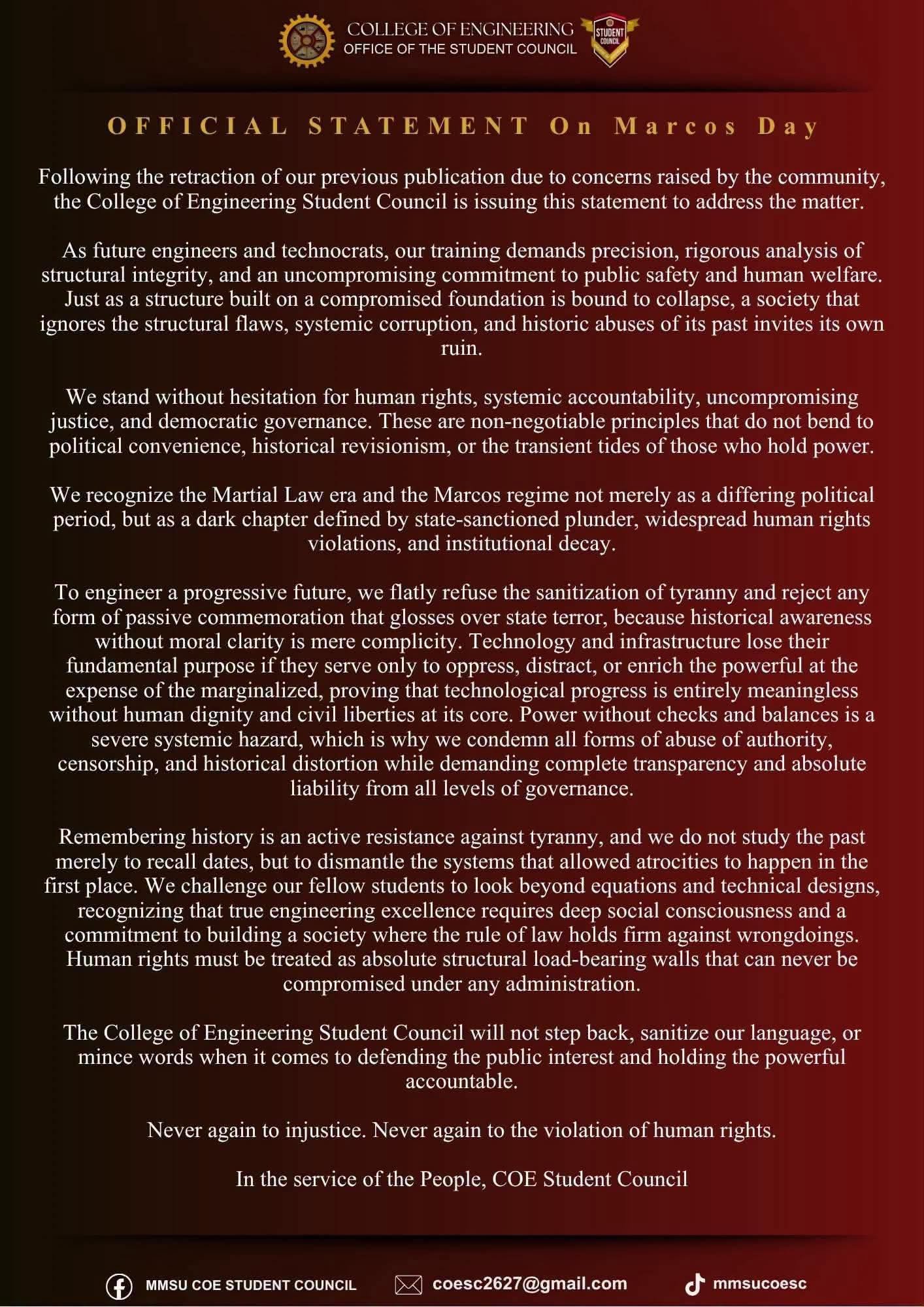 MMSU engineering council rejects ‘sanitization of tyranny’