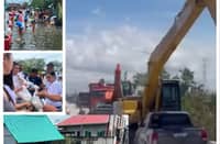 Heavy equipment rushes to reinforce the breached Minalin tail dike, while relief teams distribute aid and residents wade through floodwaters to clear silt-choked roads. More than 20,000 residents face the combined threat of rising floodwaters and remobilized lahar.