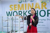 DR. Cecilia O. Bucayong explains her patented physics instructional apparatus during a workshop in 2024.