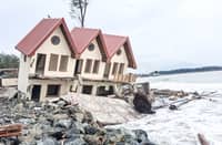 GROUND ZERO: A two-storey resort establishment with six rooms in Sitio Liwliwa, Barangay Sto. Niño, San Felipe, Zambales, is now leaning and could collapse at any time after strong waves caused severe erosion and washed away the sand supporting its foundation. Armor rocks were placed along the shoreline as a barrier to protect the remaining portion of nearby resort, which has also sustained damage.