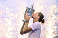 Germany's Alexander Zverev kisses the trophy after defeating USA's Ben Shelton in the men's singles final tennis match on day fifteen of the US Open tennis tournament at the USTA Billie Jean King National Tennis Center in New York on September 13, 2026.