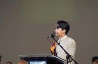 Val Llamelo during his valedictory speech in 2023 at the University of the Philippines.