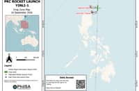Estimated drop zones of China's Yinli-1 rocket launch on 16 September, within Philippine EEZ.