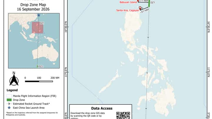 Estimated drop zones of China's Yinli-1 rocket launch on 16 September, within Philippine EEZ.