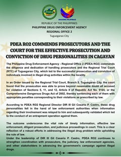 PDEA credits prosecutors, court for drug convictions in Cagayan