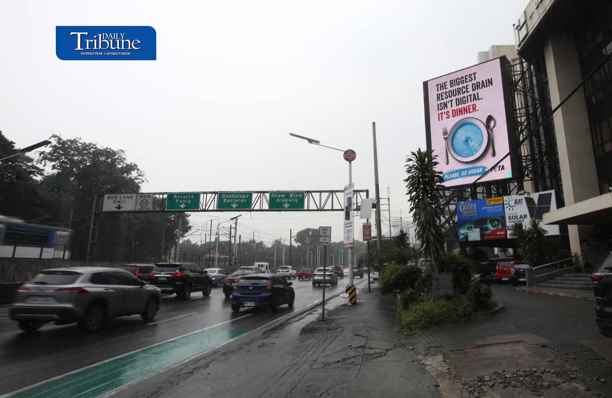 (September 17 2026) The People for the Ethical Treatment of Animals (PETA)  launched the first billboard campaign against the proposed pax silica hub stating "The biggest resource drain isn't digital. It's dinner. Please, go vegan" which highlights more concerning environmental and animal welfare costs of the meat, egg, and dairy industries, on electronic billboards along EDSA in Mandaluyong on Thursday. The campaign will expand up to the New Clark City, Tarlac where the proposed Pax Silica hub has drawn scrutiny over its resource consumption and environmental impacts. Photo/Analy Labor
