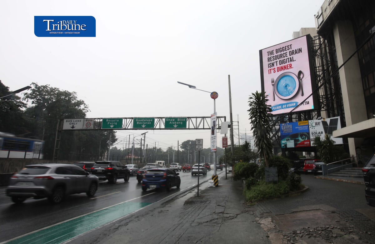 (September 17 2026) The People for the Ethical Treatment of Animals (PETA) launched the first billboard campaign against the proposed pax silica hub stating "The biggest resource drain isn't digital. It's dinner. Please, go vegan" which highlights more concerning environmental and animal welfare costs of the meat, egg, and dairy industries, on electronic billboards along EDSA in Mandaluyong on Thursday. The campaign will expand up to the New Clark City, Tarlac where the proposed Pax Silica hub has drawn scrutiny over its resource consumption and environmental impacts. Photo/Analy Labor