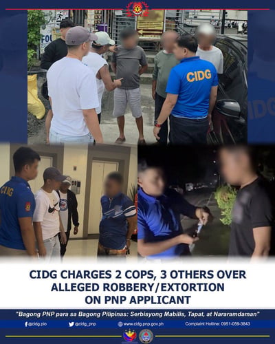 Two cops, three others arrested for extorting PNP applicant
