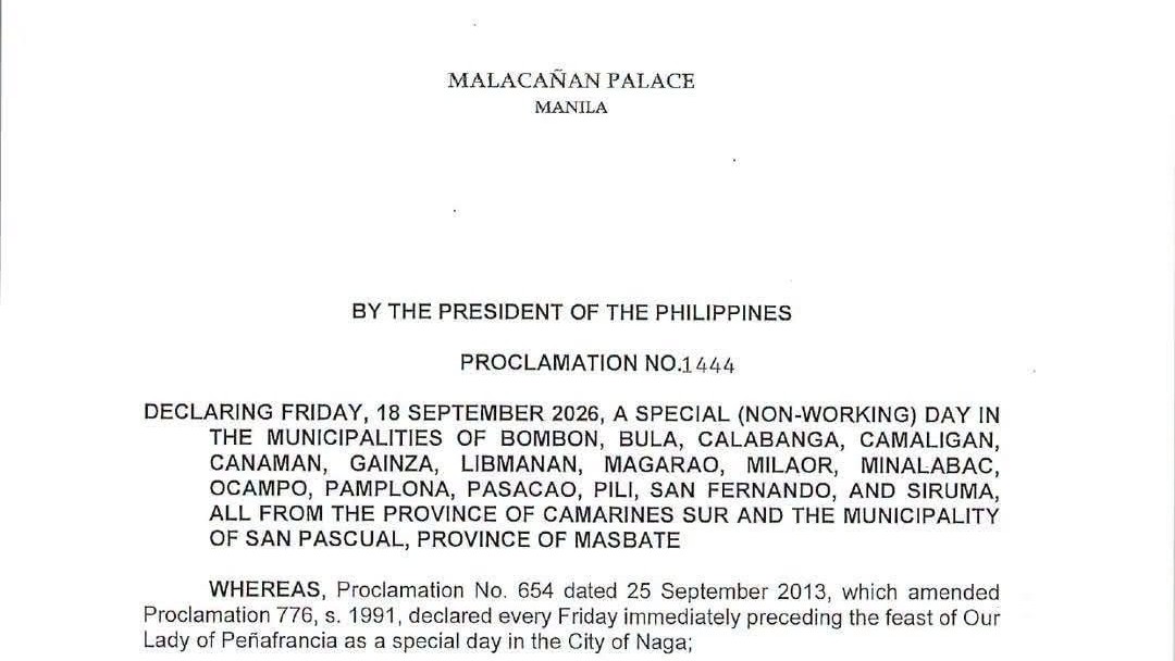 Camarines Sur towns declare special non-working day for Peñafrancia Festival