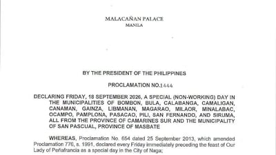 Camarines Sur towns declare special non-working day for Peñafrancia Festival
