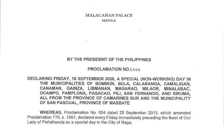 Camarines Sur towns declare special non-working day for Peñafrancia Festival