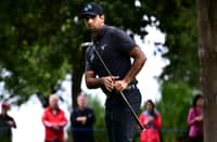 ENGLAND’s Aaron Rai watches his putt roll toward the hole on the fifth green during the first round of the BMW PGA Championship at Wentworth Golf Club in Virginia Water, Surrey, southwest of London.