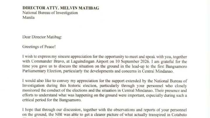 UBJP letter to NBI Director Melvin Matibag