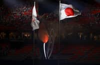 The cauldron is lit at the end of the opening ceremony of the 2026 Asian Games at Paloma Mizuho Stadium in Nagoya on September 19, 2026.
