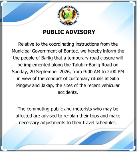 Road in Mountain Province temporary closed for ritual