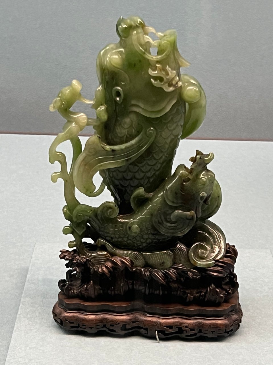 GREEN Jade Flower Holder in the Shape of Fish-Creature.