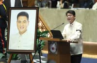 House Speaker Faustino "Bojie" Dy spoke during the necrological service of Quirino Governor Dax Cua at the House of Representatives on Monday, 21 September.