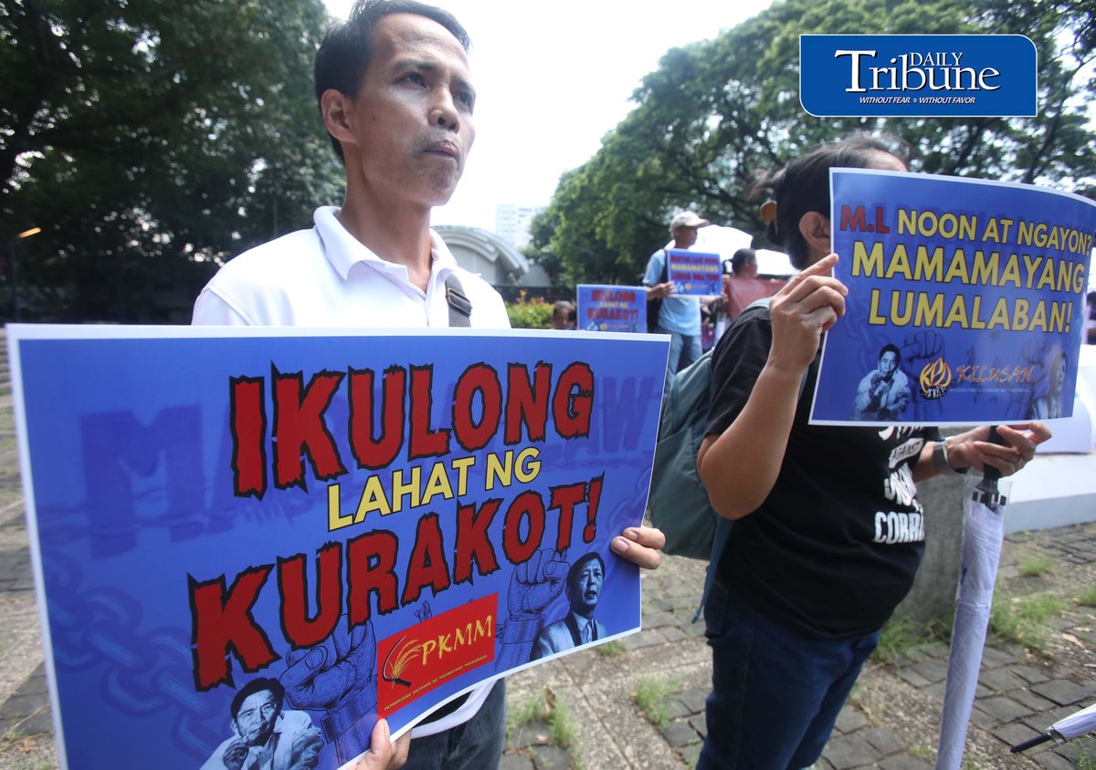 (September 21 2026) In observance of International Day of Peace, a global holiday observed every year on September 21 to commit to peace and stop all violence, and also 54th anniversary of the declaration of Martial Law. Members of Kilusan para sa Pambansang Demokrasya and World BEYOND War Asia hold dozens of white umbrellas symbolizing their call for peace, opposition to Pax Silica, rejection of US-Philippine military agreements, support for a Free Palestine, peace in Myanmar, and the call for “US Out of Asia” during a protest action dubbed PEACE Umbrellas: Shield to Continuous Rain of War and Militarism, at the Bantayog ng mga Bayani in Quezon City on Monday, September 21, 2026. Photo/Analy Labor